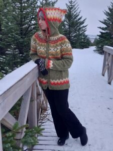 Wool sweater with hood