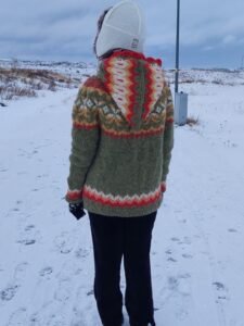 Wool sweater with hood